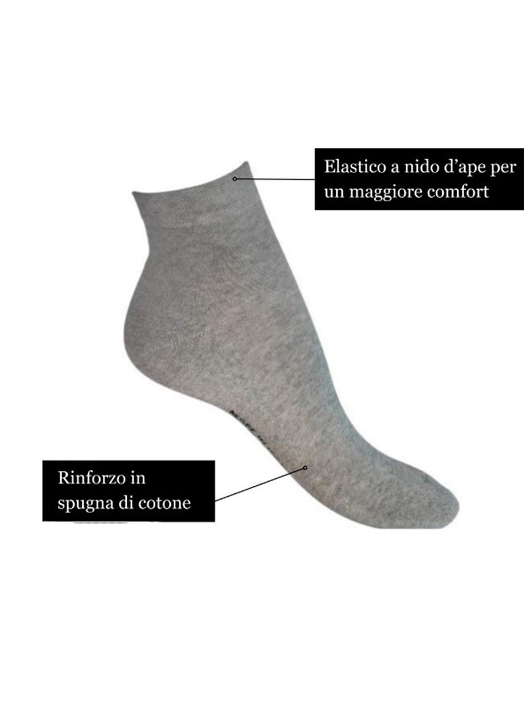 6 Paia di Calzini alla caviglia in cotone, con rinforzo in spugna su tutta la pianta del piede
