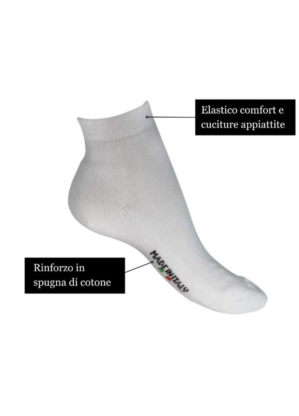 6 Paia di Calzini alla caviglia in cotone, con rinforzo in spugna su tutta la pianta del piede