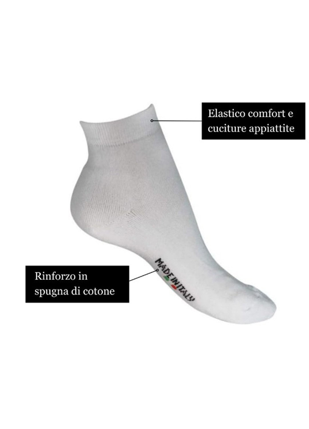 6 Paia di Calzini alla caviglia in cotone, con rinforzo in spugna su tutta la pianta del piede