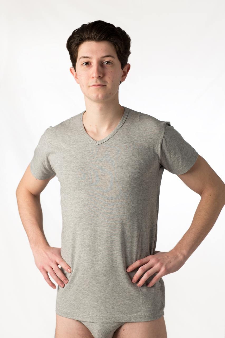 Maglia a manica corta da uomo con scollo a punta V, in cotone Interlock / caldo cotone, confezione da 2 pezzi