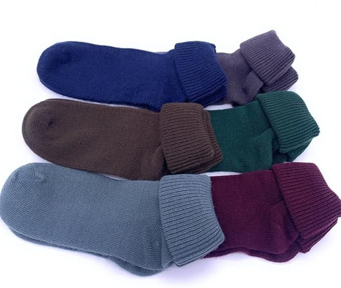 6 Paia di Calzini corti in lana con elastico a risvolto morbido, taglia unica, assortiti scuri