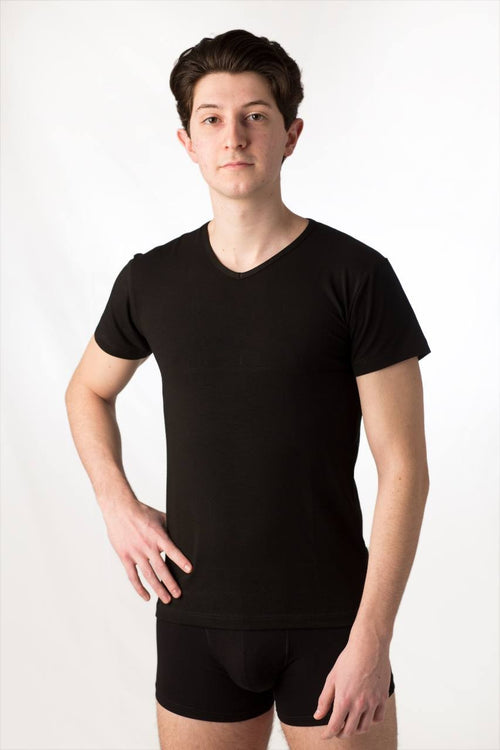 Maglia a manica corta da uomo con scollo a punta V, in cotone Interlock / caldo cotone, confezione da 2 pezzi, colore bianco