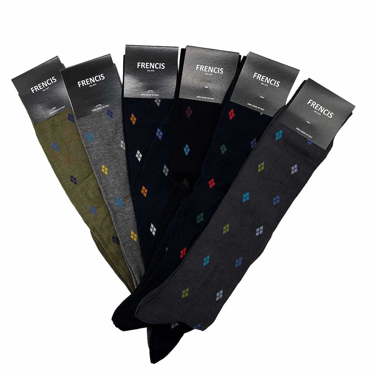 Calzini Uomo Lunghi al Ginocchio Fantasia Rombi in Cotone Elasticizzato – Eleganti, Made in Italy (6 Paia)