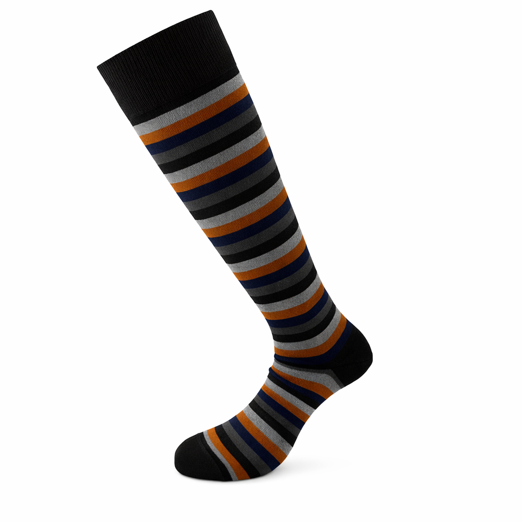 Calzini Uomo Lunghi al Ginocchio a Righe Larghe Colorate in Cotone Elasticizzato – Eleganti, Made in Italy (6 Paia)
