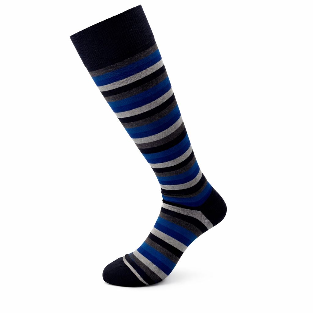 Calzini Uomo Lunghi al Ginocchio a Righe Larghe Colorate in Cotone Elasticizzato – Eleganti, Made in Italy (6 Paia)