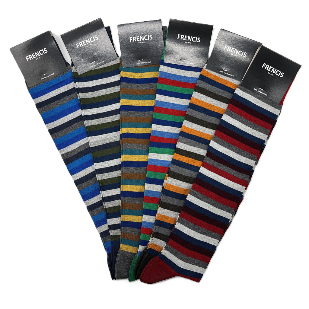 Calzini Uomo Lunghi al Ginocchio a Righe Larghe Colorate in Cotone Elasticizzato – Eleganti, Made in Italy (6 Paia)