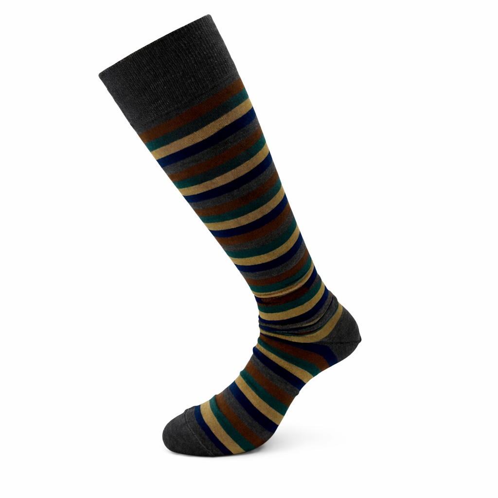 Calzini Uomo Lunghi al Ginocchio a Righe Larghe Colorate in Cotone Elasticizzato – Eleganti, Made in Italy (6 Paia)