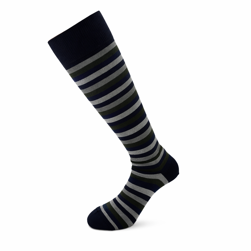 Calzini Uomo Lunghi al Ginocchio a Righe Larghe Colorate in Cotone Elasticizzato – Eleganti, Made in Italy (6 Paia)