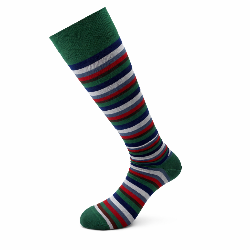 Calzini Uomo Lunghi al Ginocchio a Righe Larghe Colorate in Cotone Elasticizzato – Eleganti, Made in Italy (6 Paia)