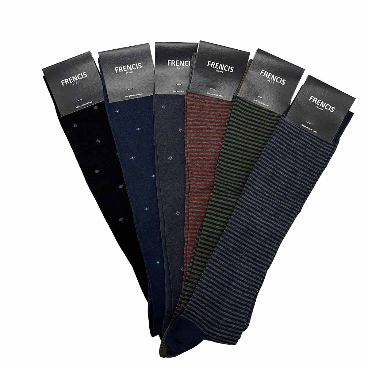 Calzini Uomo Lunghi al Ginocchio Eleganti Righe Sottili e Diamanti in Cotone Elasticizzato – Made in Italy (6 Paia)