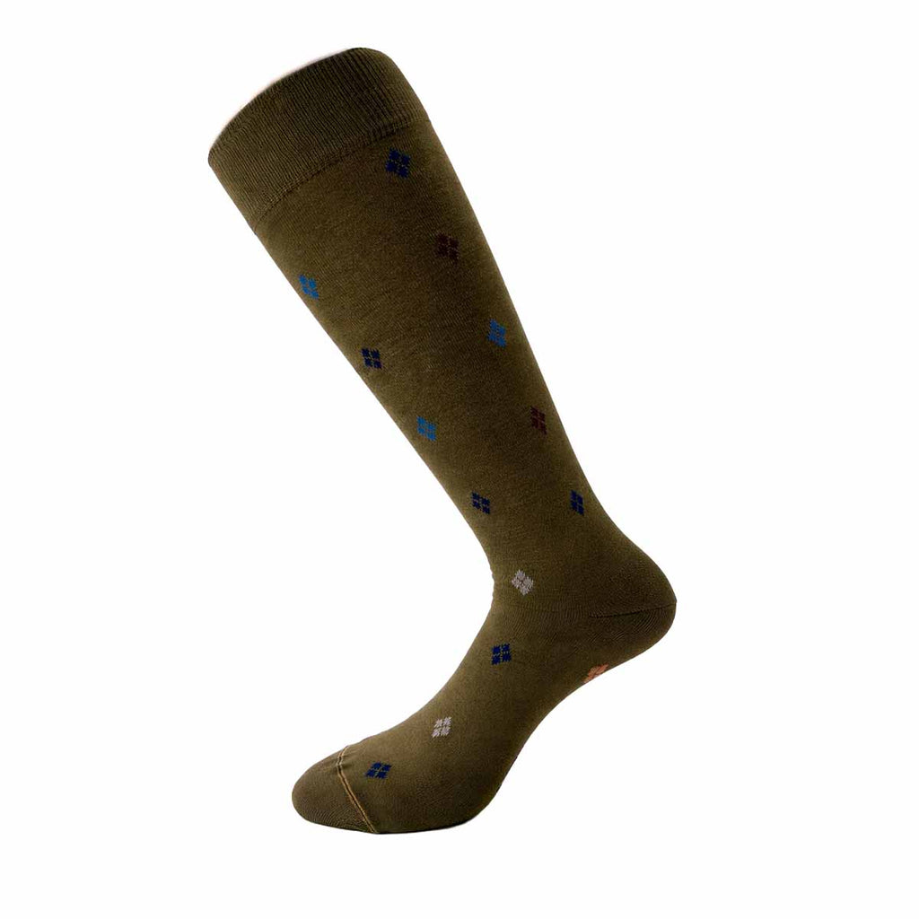 Calzini Uomo Lunghi al Ginocchio Fantasia Rombi in Cotone Elasticizzato – Eleganti, Made in Italy (6 Paia)
