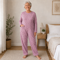 Pigiama sanitario DONNA, Colore Rosa, modello intero, in COTONE LEGGERO a MANICA LUNGA, con zip posteriore, adatto per anziani e lungodegenti